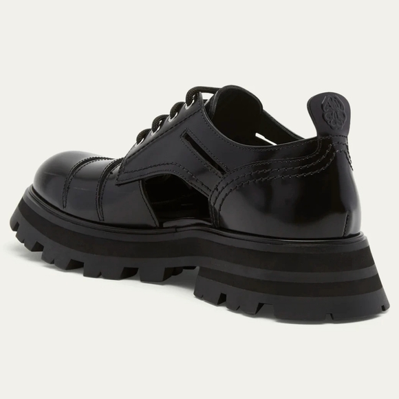 Alexander McQueen 37.5 Lucent black leather cutout lug sole shoes Edgy NWT Box - Picture 4 of 16